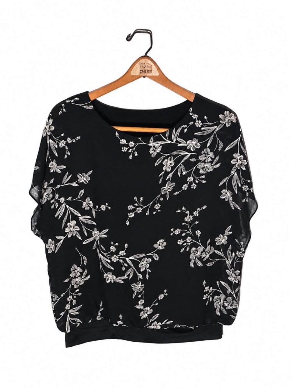 Neineiwu Womens Black Floral Short-Sleeve Blouse Size M